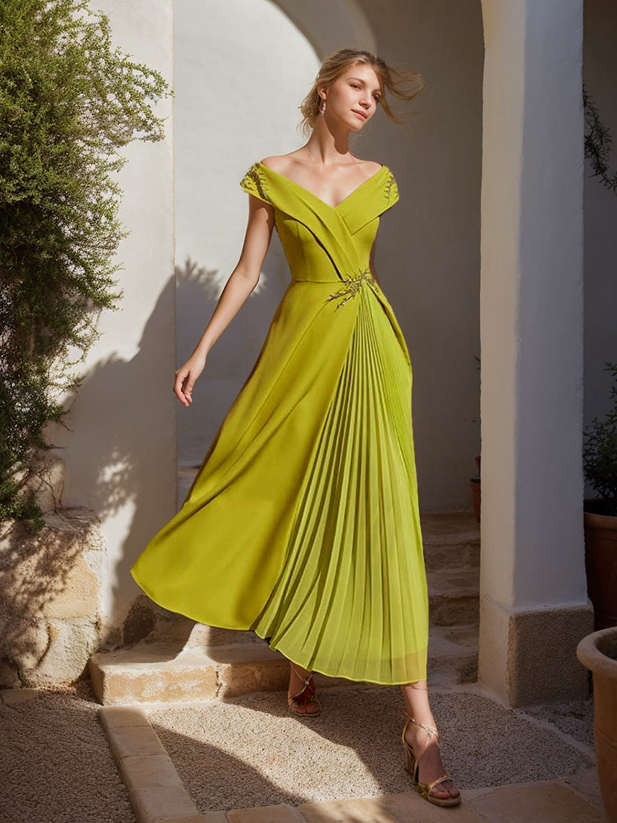 Off-the-Shoulder Ruffled Sleeveless A-Line/Princess Dress for Mother of the Bride & Groom