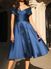 Off-the-Shoulder Satin Mother of the Bride Dresses in A-Line/Princess Style
