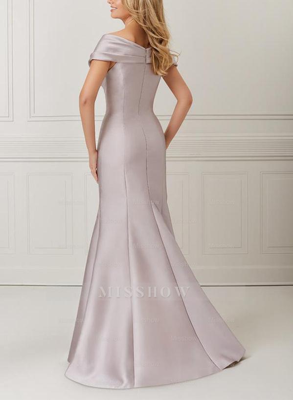 Off-the-Shoulder Satin Mother of the Bride Trumpet/Mermaid Dresses Featuring Applique & Beading