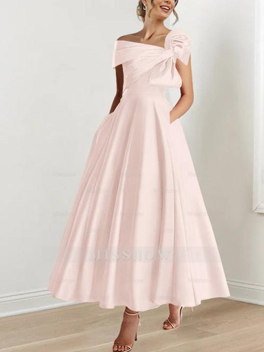 Off-the-Shoulder Sleeveless A-Line Princess Ankle-Length Mother of the Bride Dress with Bow(s)