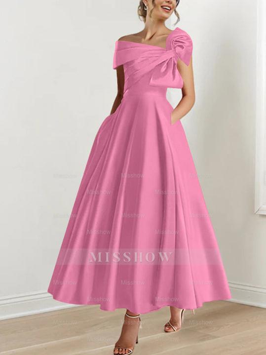Off-the-Shoulder Sleeveless A-Line Princess Ankle-Length Mother of the Bride Dress with Bow(s)