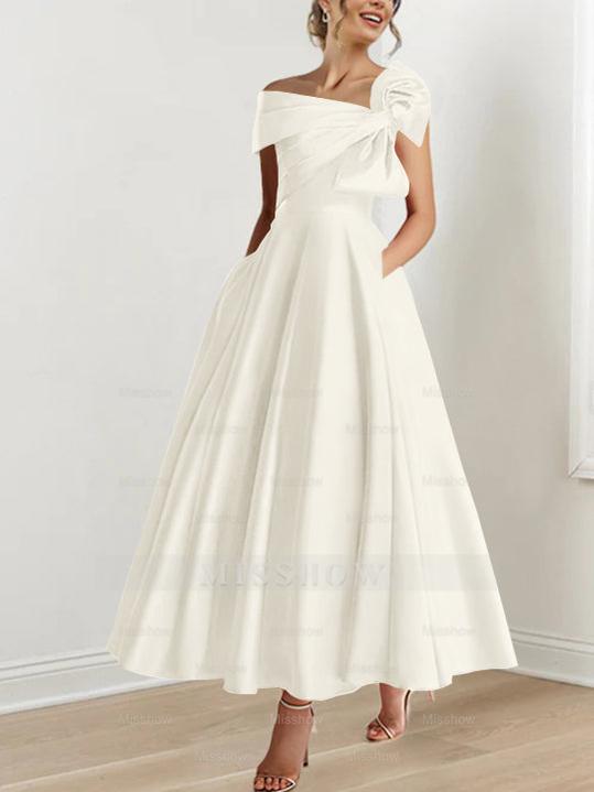 Off-the-Shoulder Sleeveless A-Line Princess Ankle-Length Mother of the Bride Dress with Bow(s)