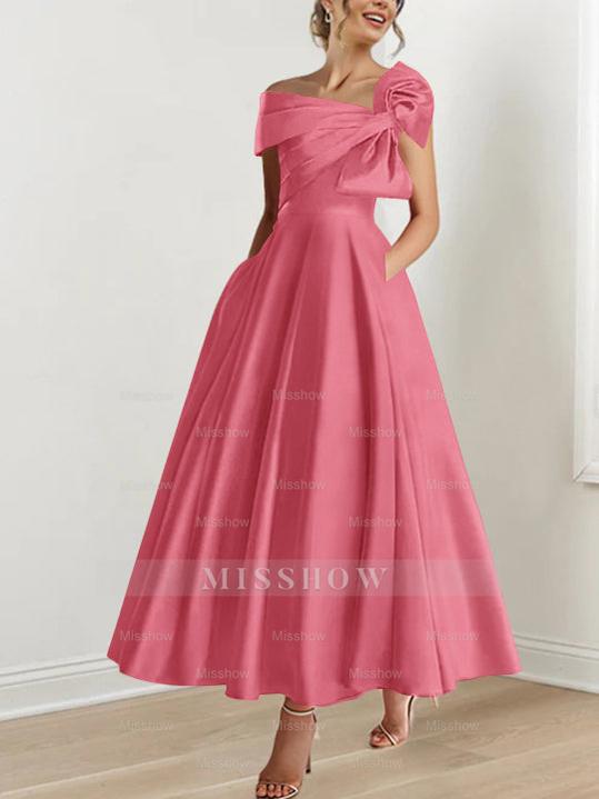 Off-the-Shoulder Sleeveless A-Line Princess Ankle-Length Mother of the Bride Dress with Bow(s)