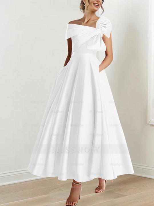 Off-the-Shoulder Sleeveless A-Line Princess Ankle-Length Mother of the Bride Dress with Bow(s)