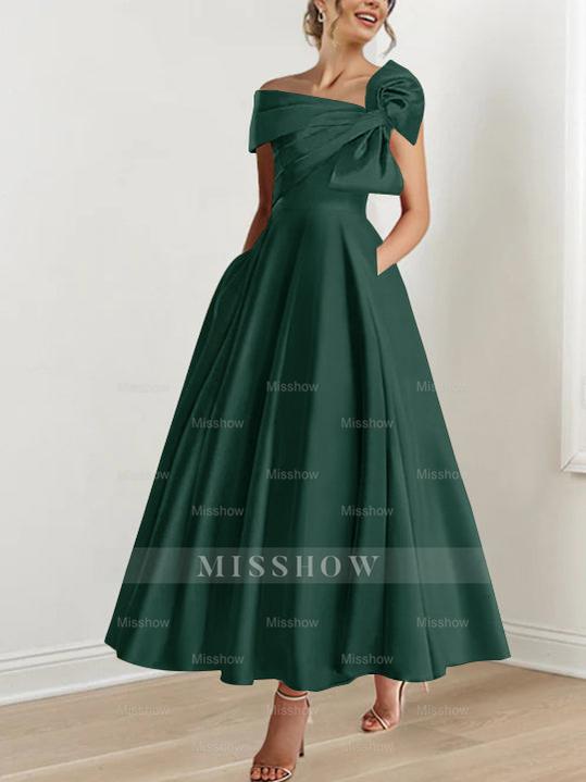 Off-the-Shoulder Sleeveless A-Line Princess Ankle-Length Mother of the Bride Dress with Bow(s)