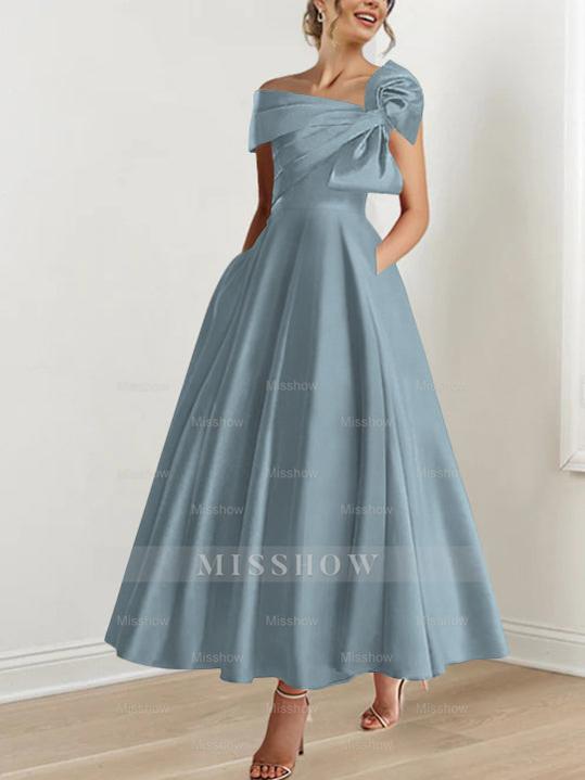Off-the-Shoulder Sleeveless A-Line Princess Ankle-Length Mother of the Bride Dress with Bow(s)