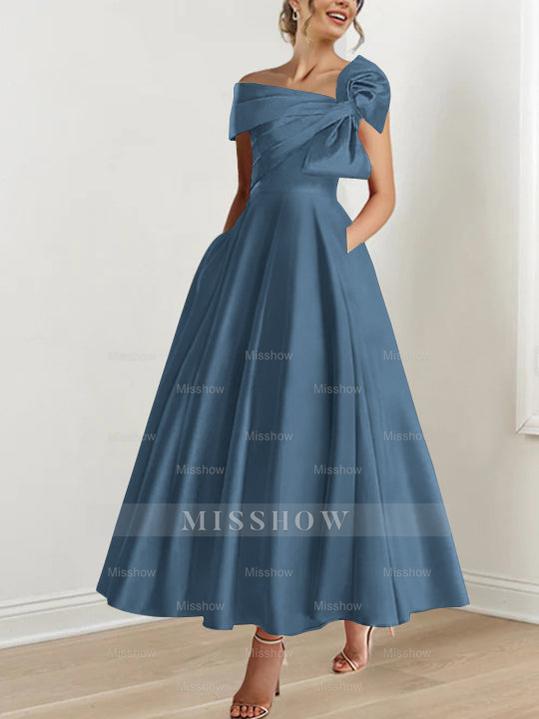Off-the-Shoulder Sleeveless A-Line Princess Ankle-Length Mother of the Bride Dress with Bow(s)