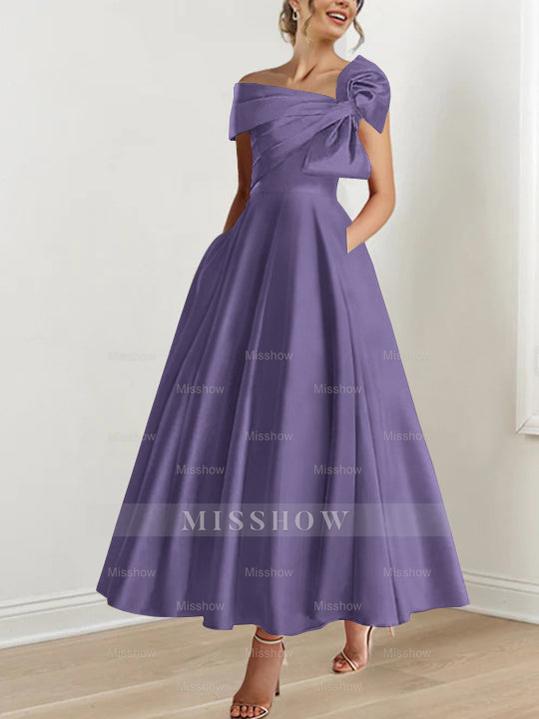 Off-the-Shoulder Sleeveless A-Line Princess Ankle-Length Mother of the Bride Dress with Bow(s)