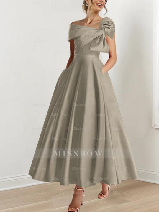 Off-the-Shoulder Sleeveless A-Line Princess Ankle-Length Mother of the Bride Dress with Bow(s)