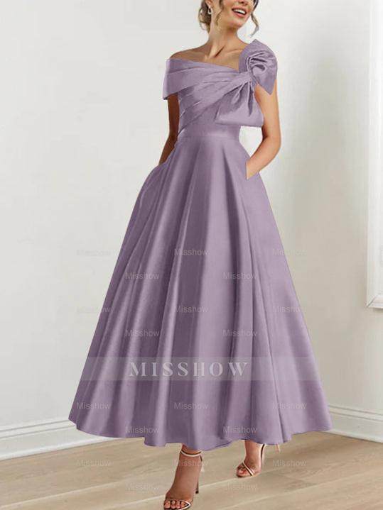 Off-the-Shoulder Sleeveless A-Line Princess Ankle-Length Mother of the Bride Dress with Bow(s)