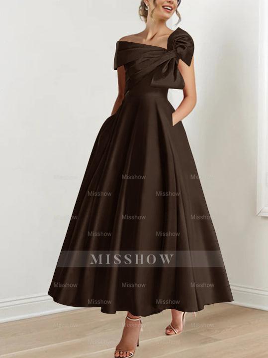 Off-the-Shoulder Sleeveless A-Line Princess Ankle-Length Mother of the Bride Dress with Bow(s)
