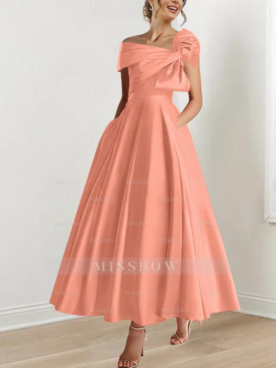 Off-the-Shoulder Sleeveless A-Line Princess Ankle-Length Mother of the Bride Dress with Bow(s)