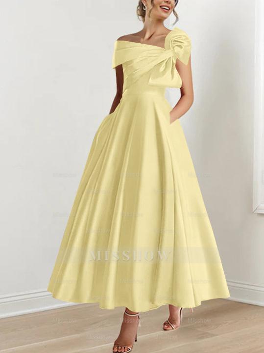 Off-the-Shoulder Sleeveless A-Line Princess Ankle-Length Mother of the Bride Dress with Bow(s)
