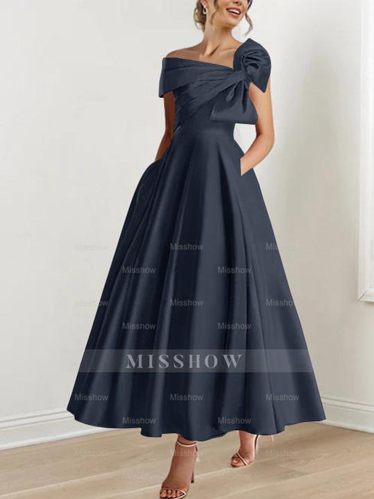 Off-the-Shoulder Sleeveless A-Line Princess Ankle-Length Mother of the Bride Dress with Bow(s)