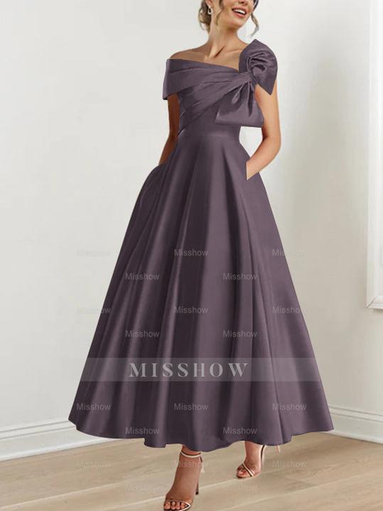Off-the-Shoulder Sleeveless A-Line Princess Ankle-Length Mother of the Bride Dress with Bow(s)