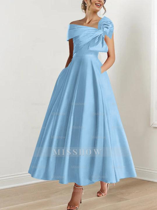 Off-the-Shoulder Sleeveless A-Line Princess Ankle-Length Mother of the Bride Dress with Bow(s)