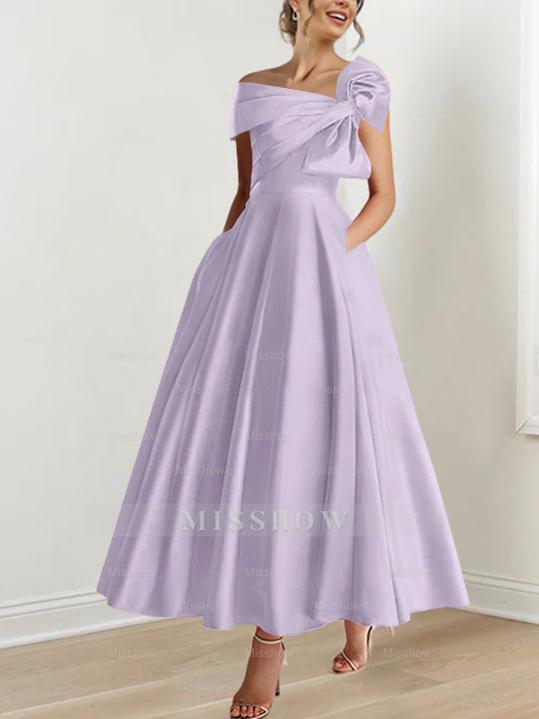 Off-the-Shoulder Sleeveless A-Line Princess Ankle-Length Mother of the Bride Dress with Bow(s)