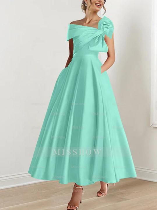 Off-the-Shoulder Sleeveless A-Line Princess Ankle-Length Mother of the Bride Dress with Bow(s)