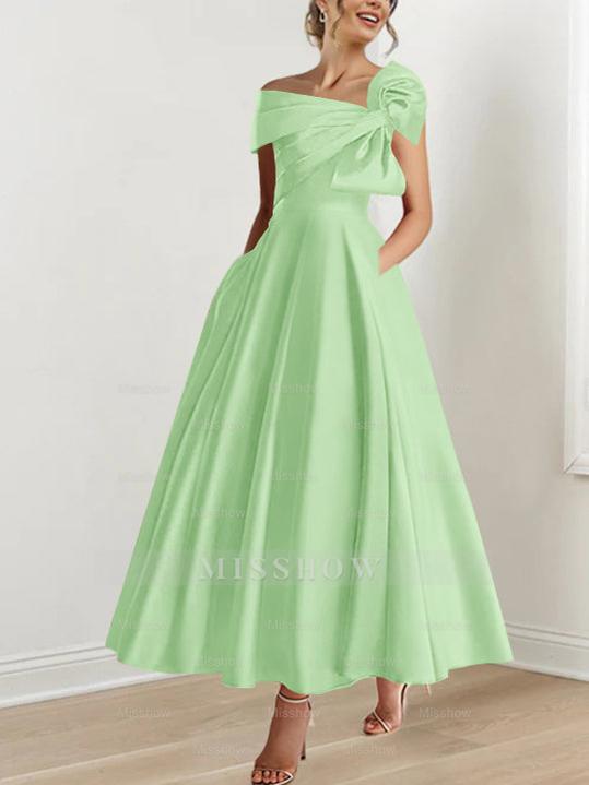 Off-the-Shoulder Sleeveless A-Line Princess Ankle-Length Mother of the Bride Dress with Bow(s)