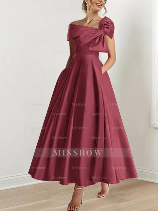 Off-the-Shoulder Sleeveless A-Line Princess Ankle-Length Mother of the Bride Dress with Bow(s)