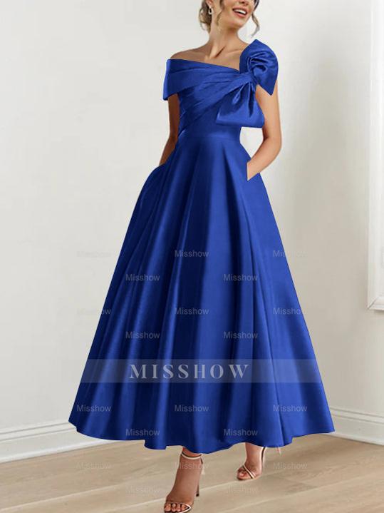 Off-the-Shoulder Sleeveless A-Line Princess Ankle-Length Mother of the Bride Dress with Bow(s)