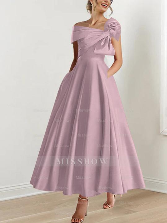 Off-the-Shoulder Sleeveless A-Line Princess Ankle-Length Mother of the Bride Dress with Bow(s)