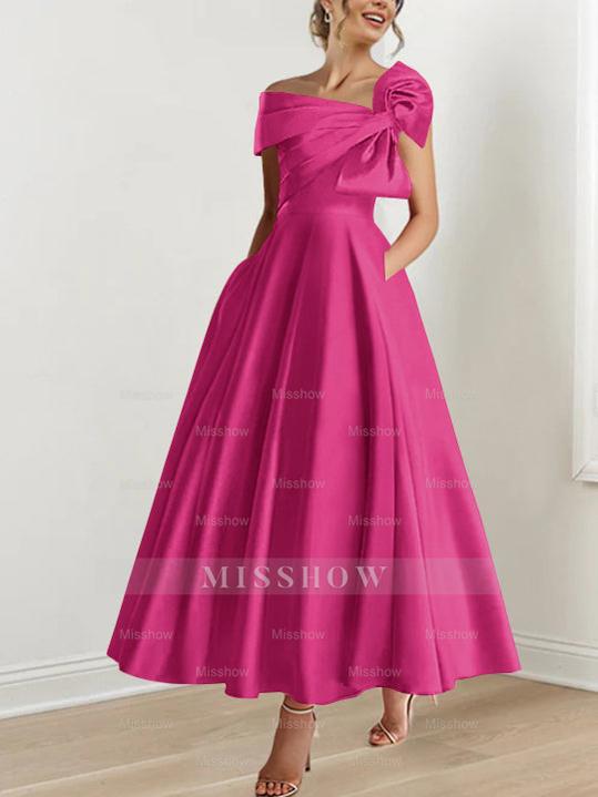 Off-the-Shoulder Sleeveless A-Line Princess Ankle-Length Mother of the Bride Dress with Bow(s)