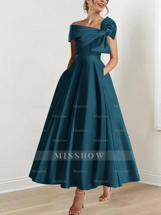 Off-the-Shoulder Sleeveless A-Line Princess Ankle-Length Mother of the Bride Dress with Bow(s)