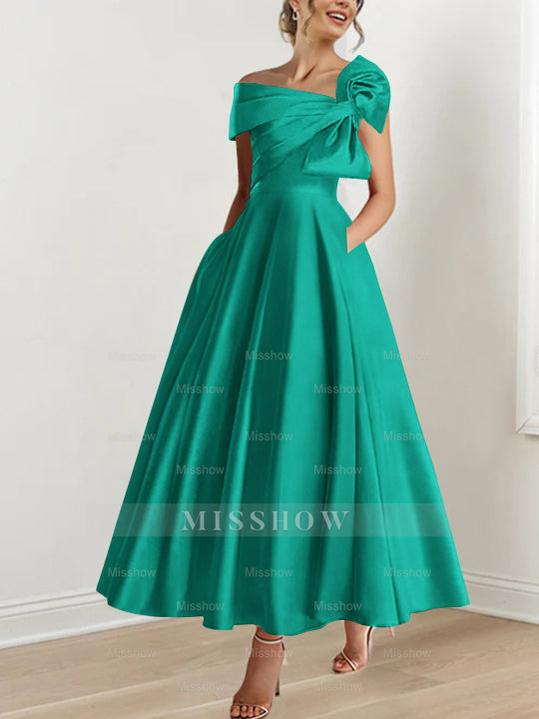 Off-the-Shoulder Sleeveless A-Line Princess Ankle-Length Mother of the Bride Dress with Bow(s)