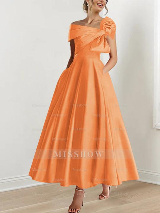Off-the-Shoulder Sleeveless A-Line Princess Ankle-Length Mother of the Bride Dress with Bow(s)