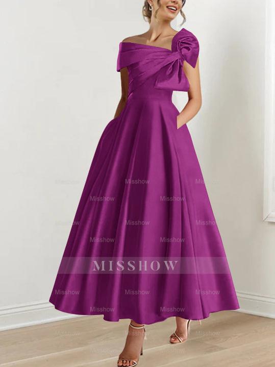 Off-the-Shoulder Sleeveless A-Line Princess Ankle-Length Mother of the Bride Dress with Bow(s)
