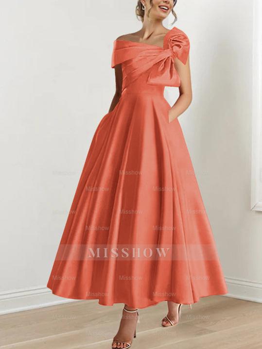 Off-the-Shoulder Sleeveless A-Line Princess Ankle-Length Mother of the Bride Dress with Bow(s)