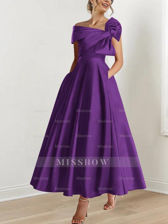 Off-the-Shoulder Sleeveless A-Line Princess Ankle-Length Mother of the Bride Dress with Bow(s)