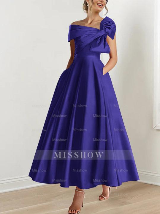 Off-the-Shoulder Sleeveless A-Line Princess Ankle-Length Mother of the Bride Dress with Bow(s)