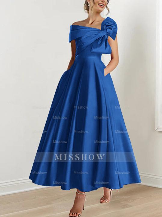 Off-the-Shoulder Sleeveless A-Line Princess Ankle-Length Mother of the Bride Dress with Bow(s)