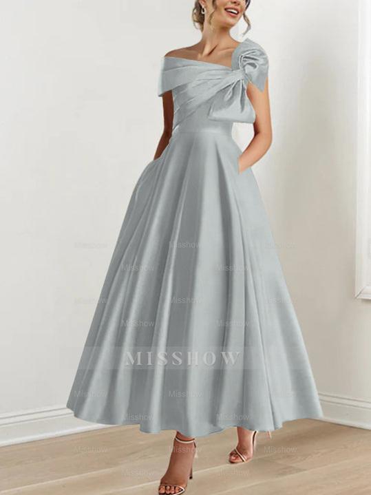 Off-the-Shoulder Sleeveless A-Line Princess Ankle-Length Mother of the Bride Dress with Bow(s)