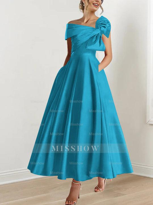 Off-the-Shoulder Sleeveless A-Line Princess Ankle-Length Mother of the Bride Dress with Bow(s)