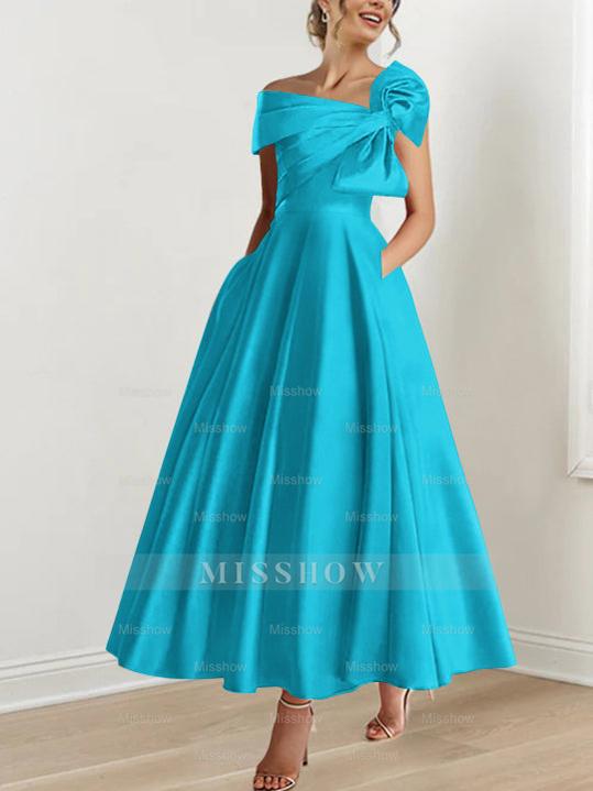 Off-the-Shoulder Sleeveless A-Line Princess Ankle-Length Mother of the Bride Dress with Bow(s)