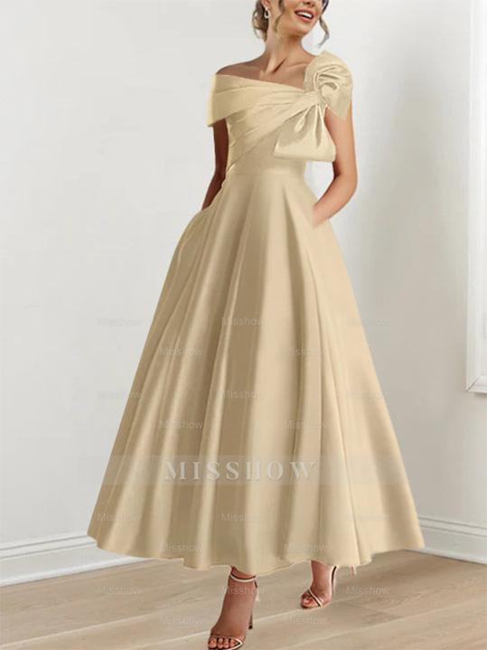 Off-the-Shoulder Sleeveless A-Line Princess Ankle-Length Mother of the Bride Dress with Bow(s)