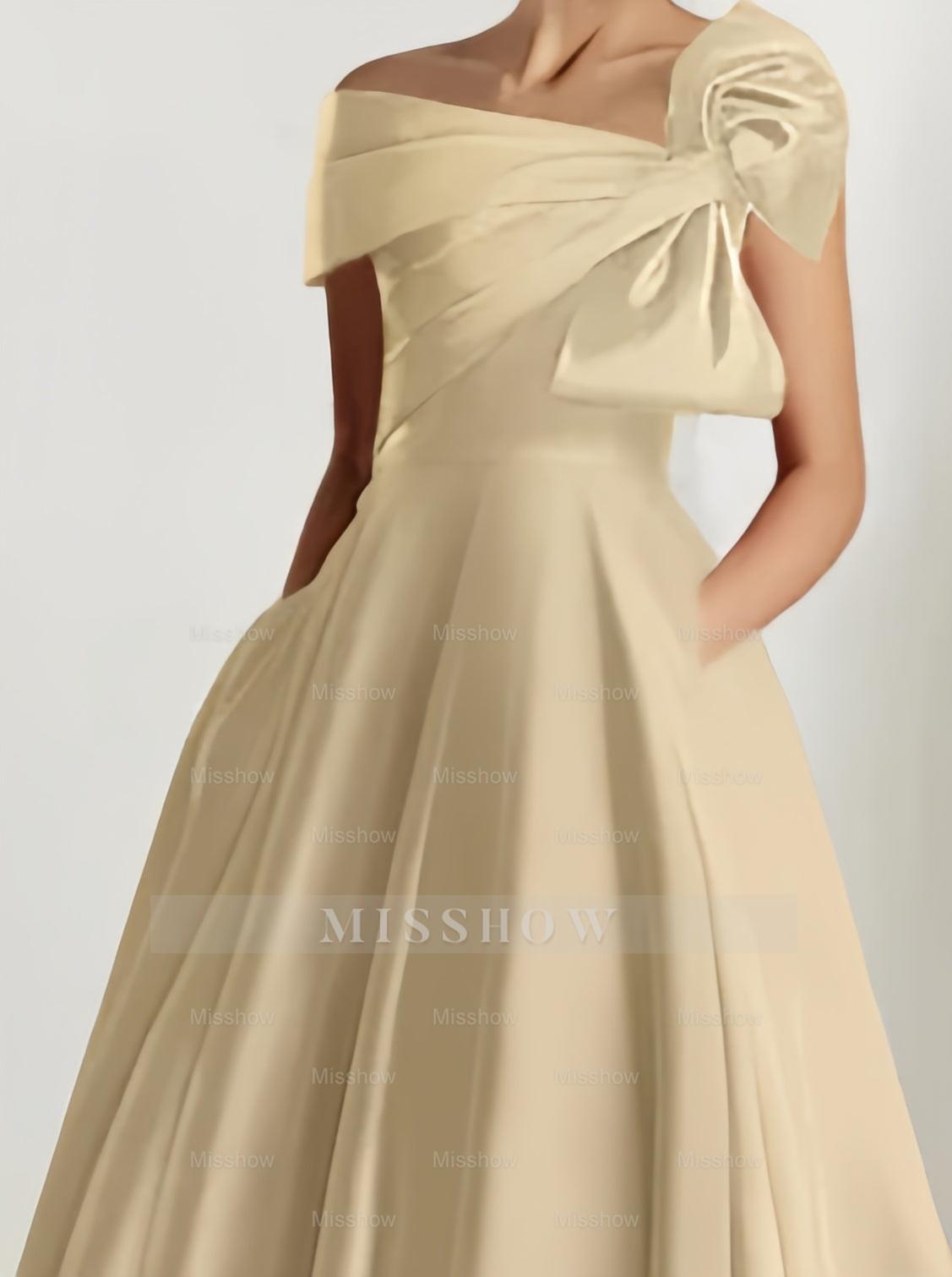 Off-the-Shoulder Sleeveless A-Line Princess Ankle-Length Mother of the Bride Dress with Bow(s)