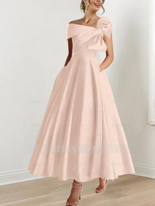 Off-the-Shoulder Sleeveless A-Line Princess Ankle-Length Mother of the Bride Dress with Bow(s)