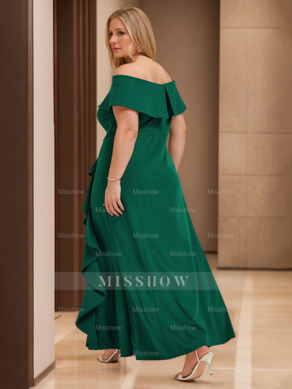 Off-the-Shoulder Sleeveless Floor-Length Plus Size Ruffled Sheath/Column Mother of the Bride Dress Off-the-Shoulder Sleeveless Floor-Length Plus Size Ruffled Sheath/Column Mother of the Bride Dress