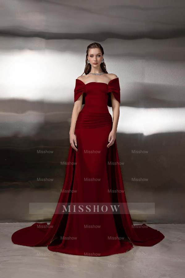 Off the Shoulder Sleeveless Long Mermaid Formal Dress With Pleated