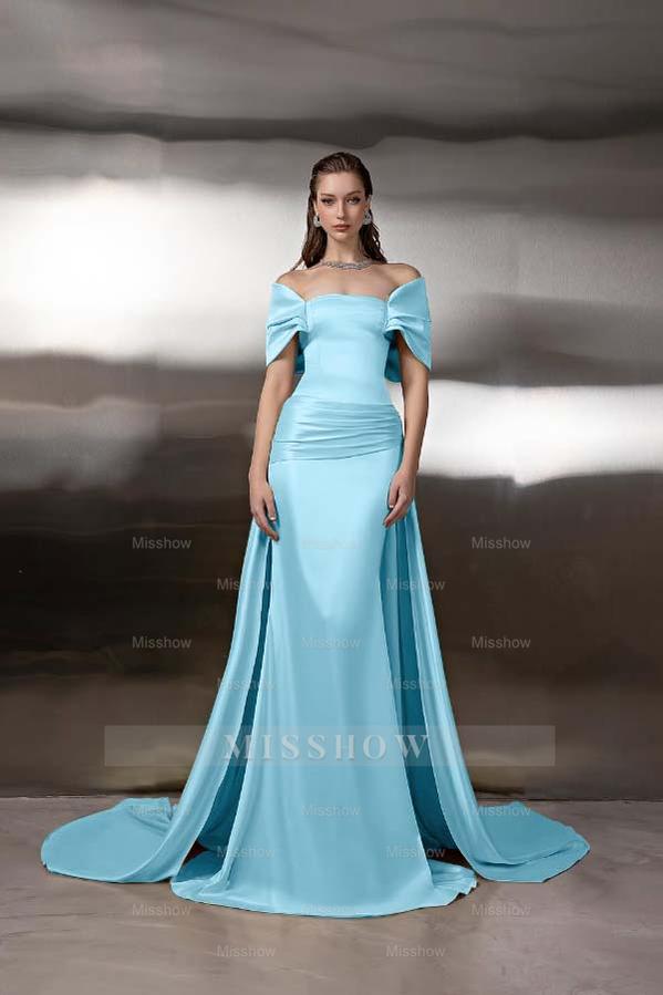 Off the Shoulder Sleeveless Long Mermaid Formal Dress With Pleated