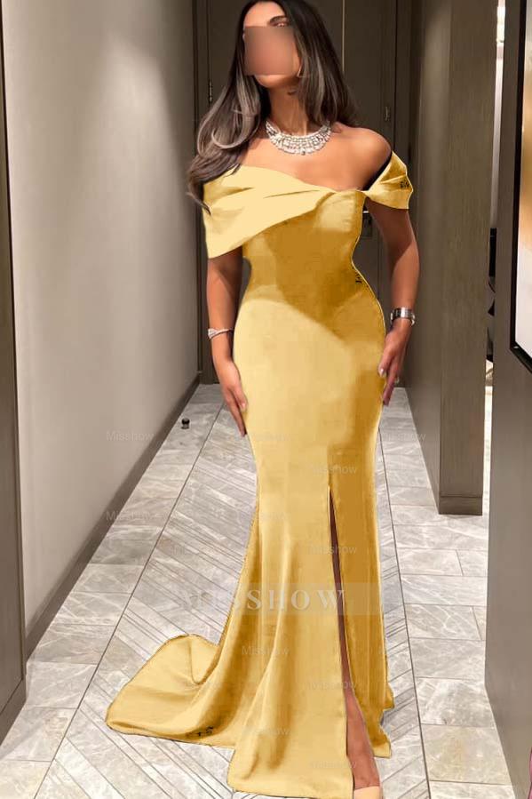 Off the Shoulder Sleeveless Long Mermaid Formal Dress With Pleated