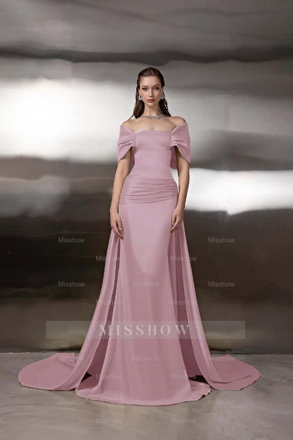 Off the Shoulder Sleeveless Long Mermaid Formal Dress With Pleated