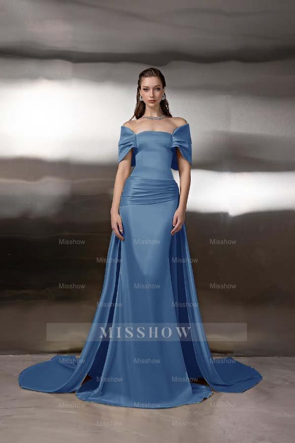 Off the Shoulder Sleeveless Long Mermaid Formal Dress With Pleated