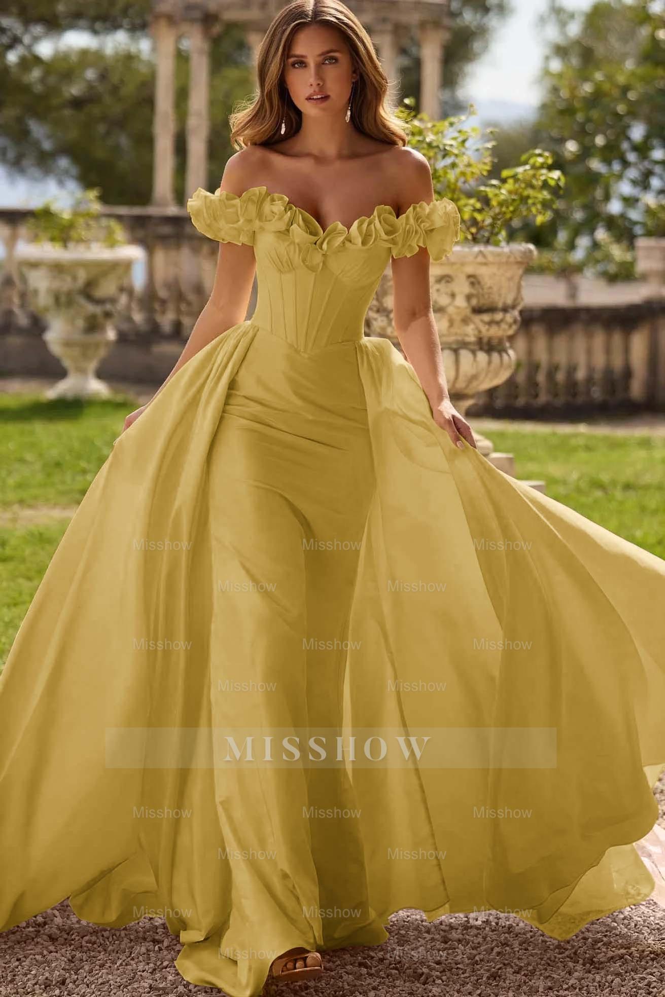Off the Shoulder Sleeveless Long Mermaid Formal Dress With Pleated