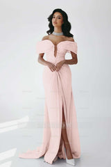 Off the Shoulder Sleeveless Long Mermaid Formal Dress With Ruffles Pleated