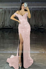 Off the Shoulder Sleeveless Long Mermaid Formal Dress With Split